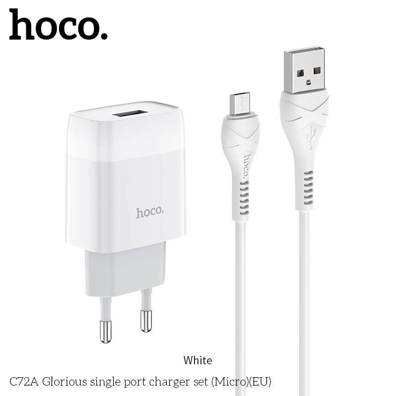Адаптер сетевой Hoco Micro USB Cable Glorious C72A |1USB, 2.1A|