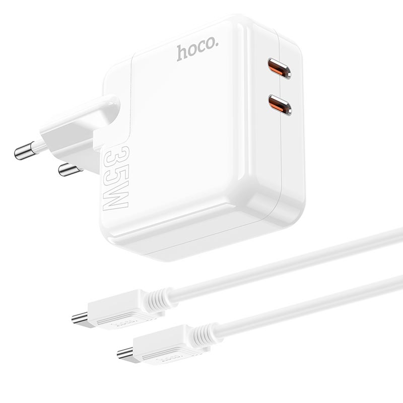 Адаптер сетевой HOCO Type-c to Type-c cable Lucky dual-port charger C110A |2Type-C, 35W/3A, PD/QC|