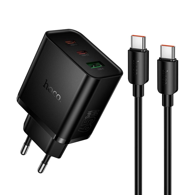 Адаптер мережевий HOCO Grande charger C to C cable set N75 |2C/1A, 65W/3A, PD/QC|