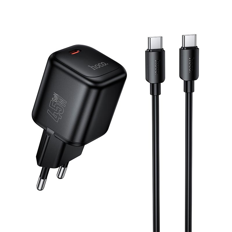 Адаптер мережевий HOCO Mini single port charger C to C cable set N84 |1C, 45W/3A, PD3.2/QC|