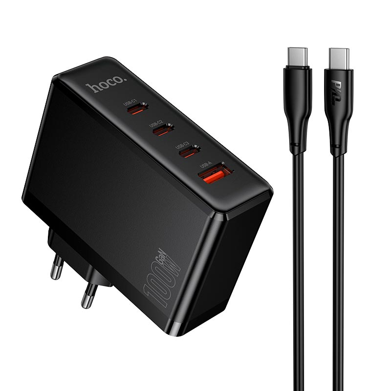 Адаптер мережевий HOCO Vigoroso charger C to C cable set N85 |3C/1A, 100W/3A, PD/QC|