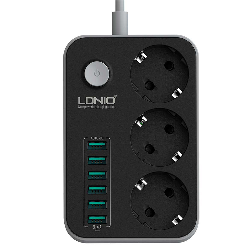 Подовжувач мережевий Ldnio SE3631 |2500W, 10A, 1.6m, 6USB, 3.4A|