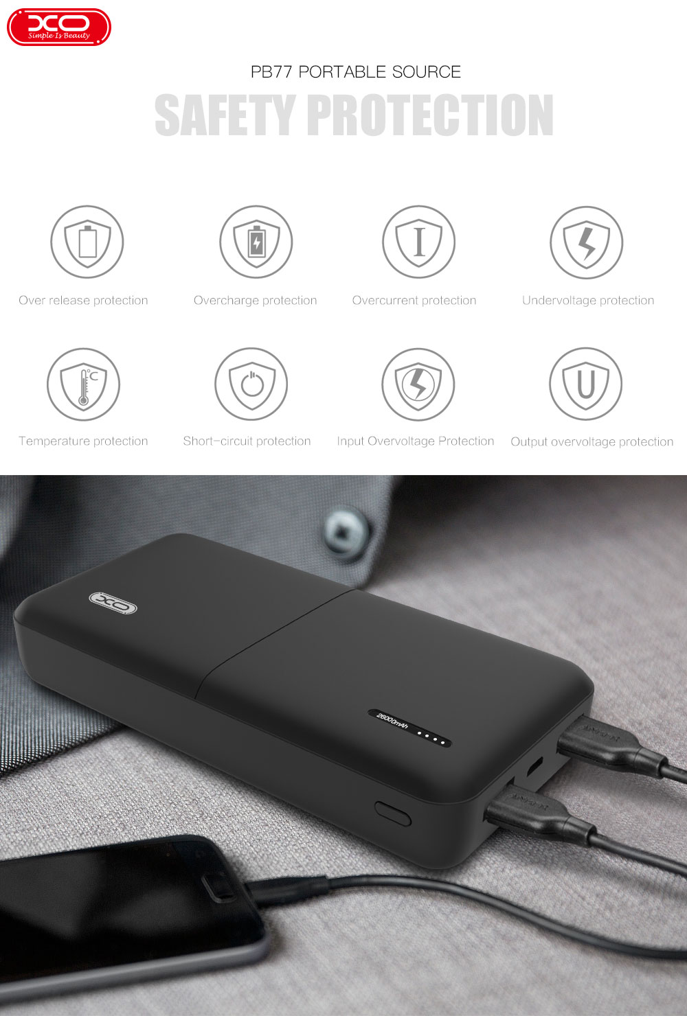 УМБ XO PB77 26000 mAh |2USB, 2A|