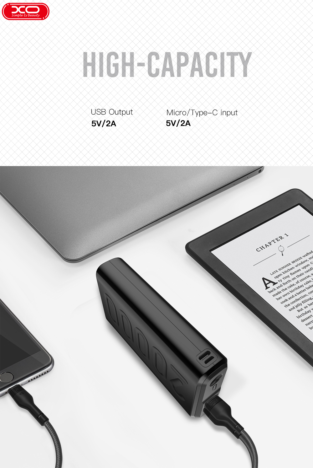 УМБ XO with LED PB72 20000 mAh |2USB/Type-C, 2A|