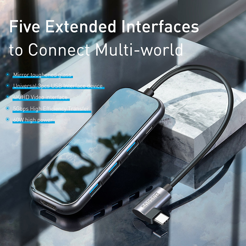 HUB адаптер BASEUS Multi-functional Type-C to 3 USB3.0+HD4K+Type-C PD (CAHUB-BZ0G)