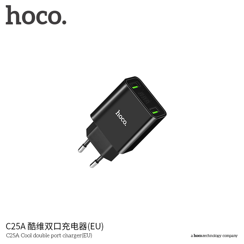 Адаптер сетевой Hoco with LCD C25A |2USB, 2.2A|