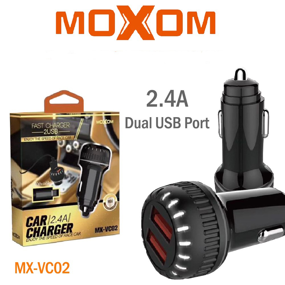 Адаптер автомобильный MOXOM Micro USB cable MX-VC02 |2USB, 2.4A|
