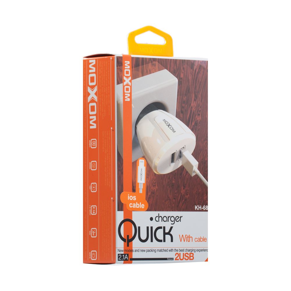 Адаптер сетевой MOXOM Lightning cable KH-68 |2USB, 2.1A|