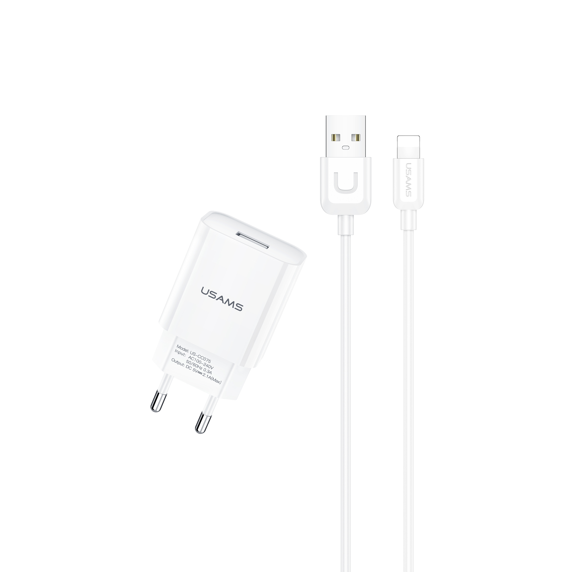 Адаптер сетевой USAMS Lightning cable  Charger Kit T21 |1USB, 2.1A|