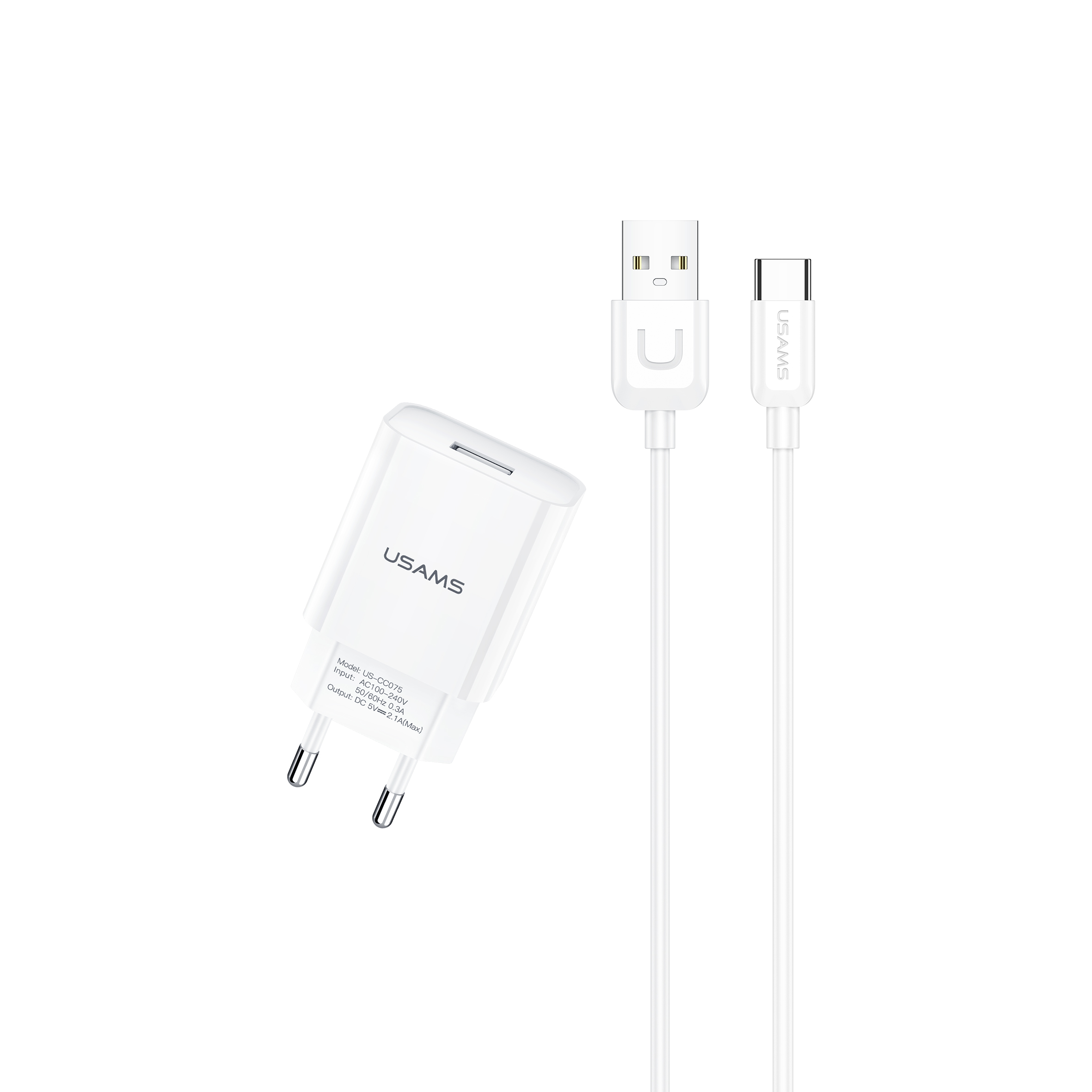 Адаптер мережевий USAMS Type-C cable  Charger Kit T21 |1USB, 2.1A|