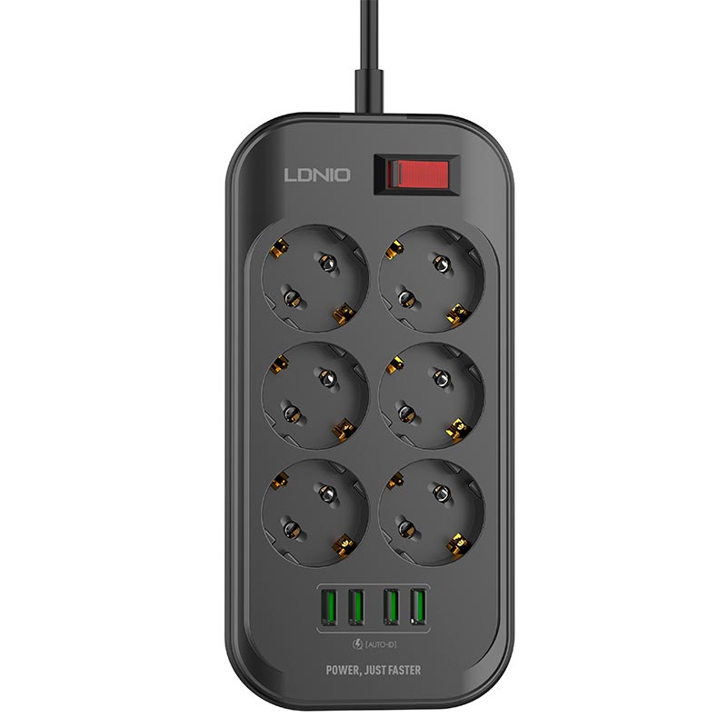 Подовжувач мережевий Ldnio SE6403 |2500W, 2m EU Plug, 4 USB, 6 Sockets. 3.4A|