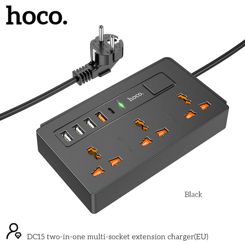 Подовжувач мережевий HOCO two-in-one multi - socket extension charger DC15 |3Sockets, 4USB, QC|