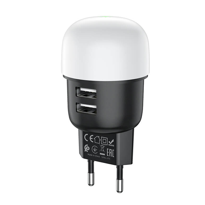 Адаптер сетевой HOCO C87A Sparkle dual port night touch light charger |2USB, 2.4A|