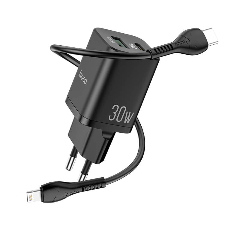 Адаптер сетевой HOCO Type-C to Lightning cable Bright charger set N13 |1USB/1Type-C, QC/PD, 20W, 3A|