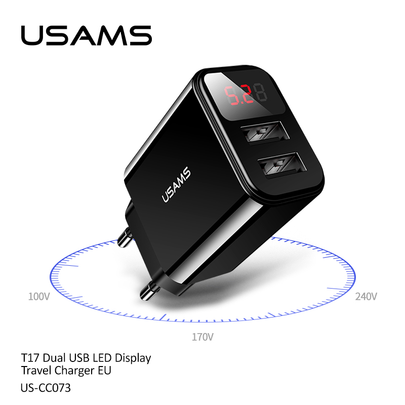 Адаптер мережевий USAMS US-CC073 T17 with Display |2USB, 2.1A|