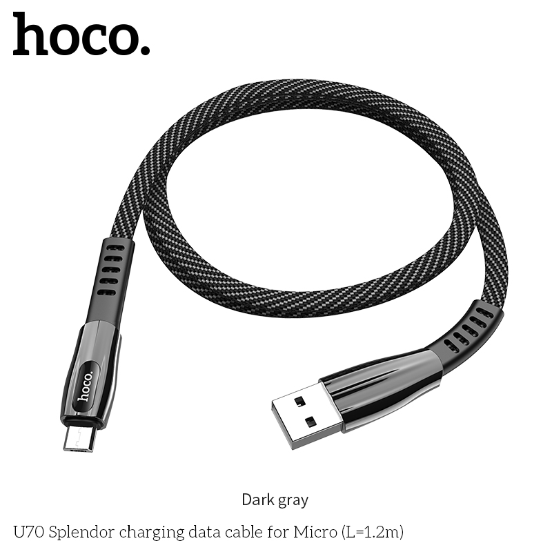 Кабель Hoco Micro USB Splendor led U70 |1.2m, 2.4A|