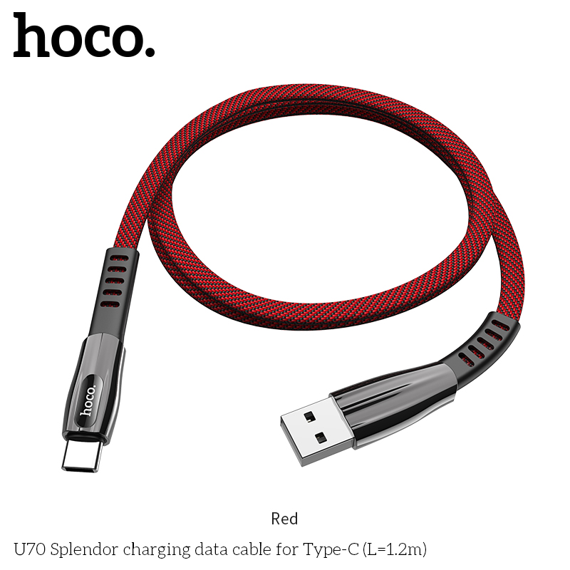 Кабель Hoco Type-C Splendor led U70 |1.2m, 3A|