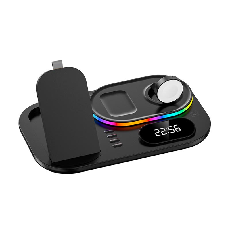 Зарядка Qi 4in1 wireless charger RGB/Clock XYJ A06 |30W Total, Phone/Watch/Earphones|
