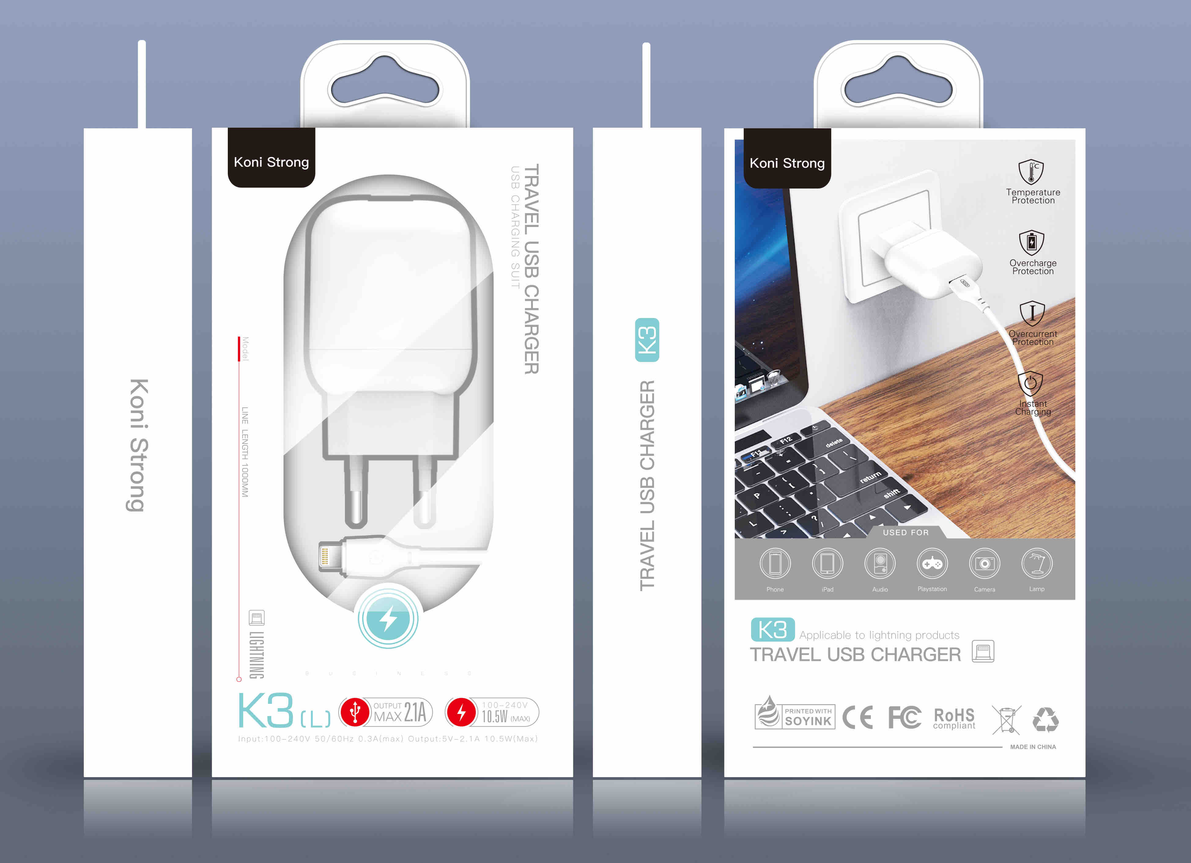 Адаптер сетевой KONI STRONG Lightning cable K3(L) |1USB, 2.1A, 10.5W|