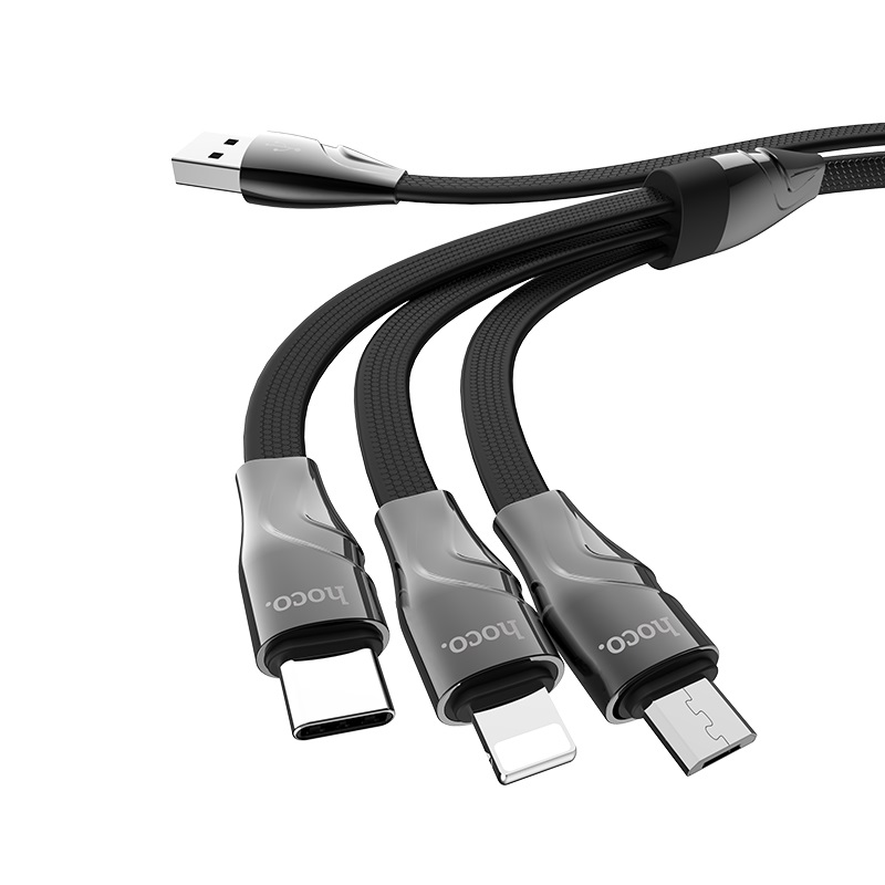 Кабель combo Micro USB+Lightning+Type-C HOCO U57 |1.2M, 2.4A|