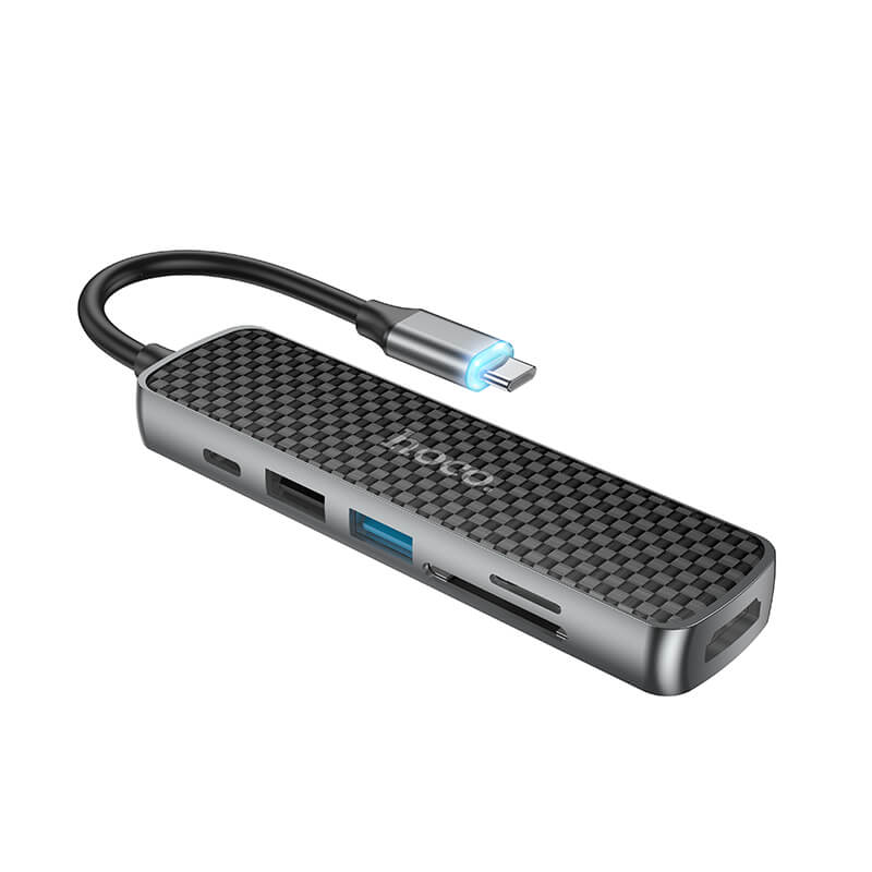 HUB адаптер Type-C HOCO Easy display multifunction adapter HB24 |4KHDMI, USB3.0+USB2., SD/T, PD 60W Type-C|