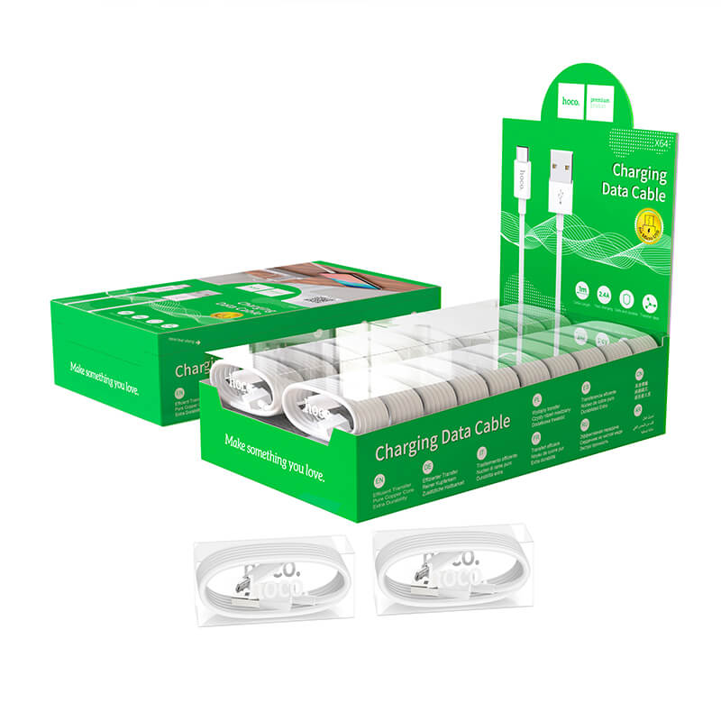 Кабель Hoco Micro USB Lightweight charging data Cable display set (40pcs) X64 |1m, 2.4A|