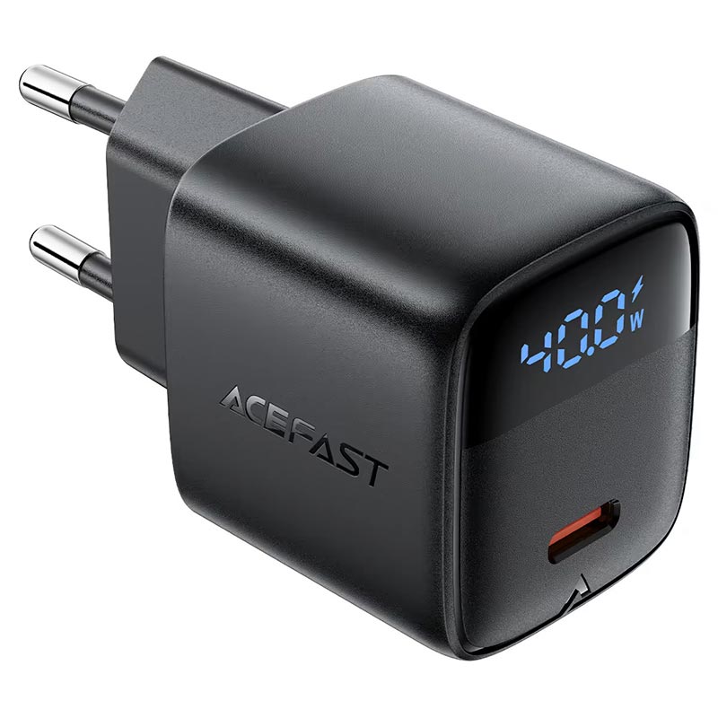 Адаптер мережевий AceFast GaN charger USB-C with digital display A135 |1Type-C, 40W/3A, PD/QC|