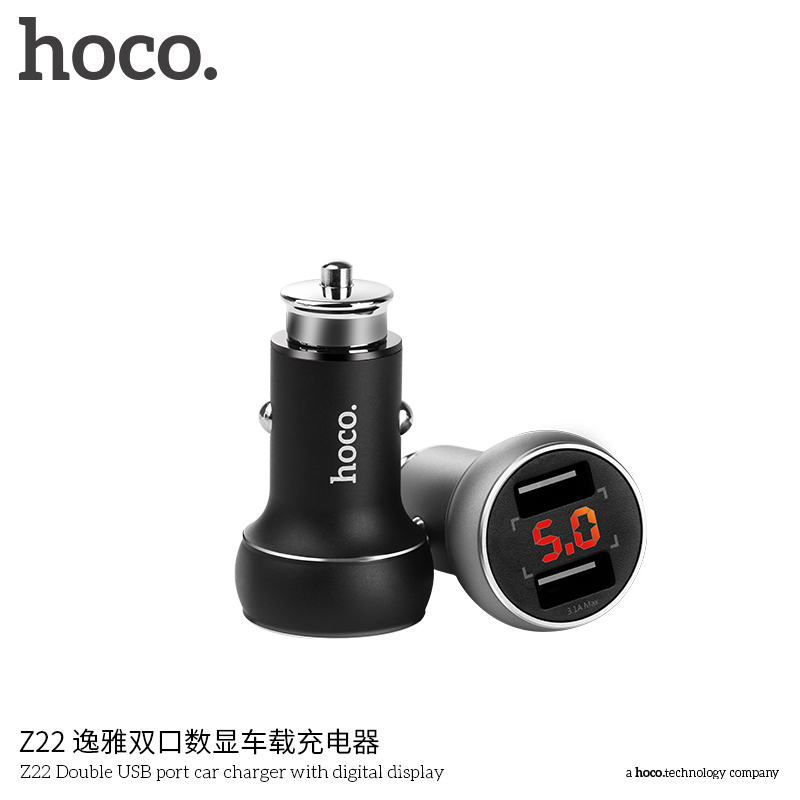 Адаптер автомобильный Hoco with display Z22 |2USB, 3.1A|