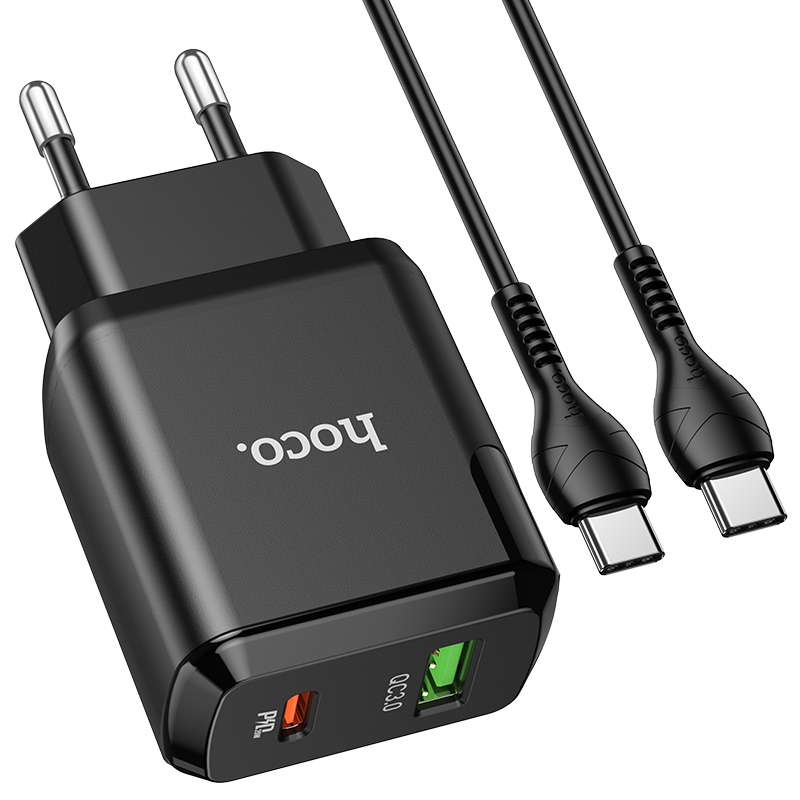 Адаптер сетевой HOCO Type-C to Type-C Cable N5 |1USB/1Type-C, PD20W/QC3.0, 3A| (Safety Certified)