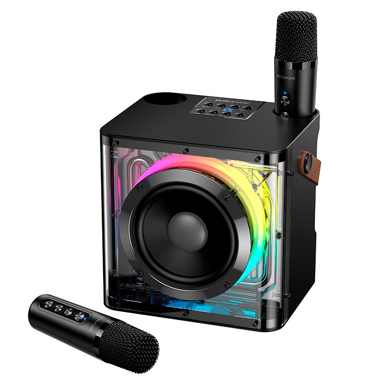 Акустика-караоке Borofone Deep RGB BT speaker with two wireless microphones DR23 |BT5.4, 15W, TF/USB/AUX, 3-4h|
