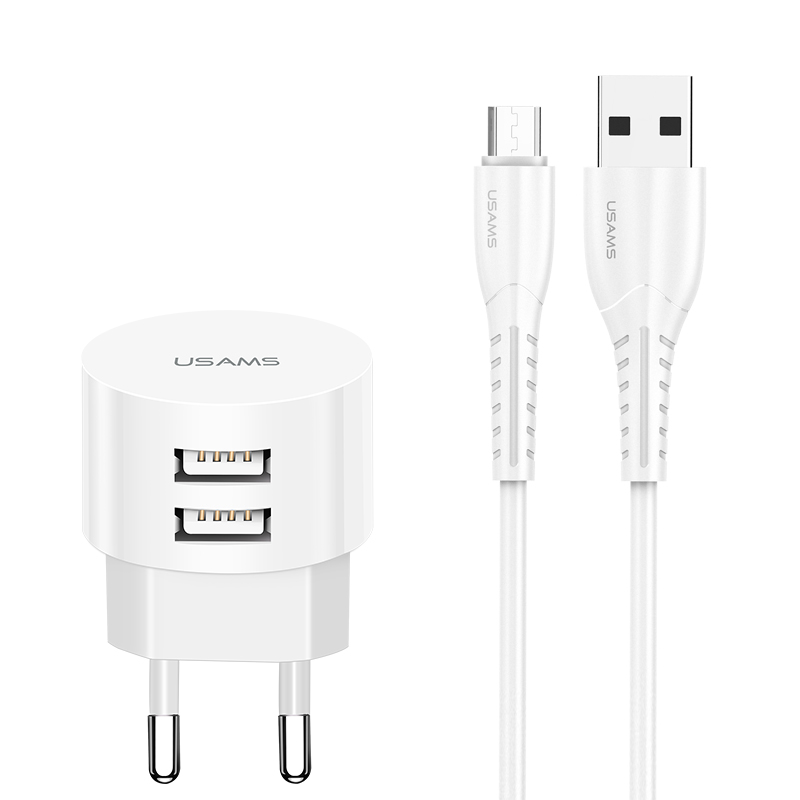 Адаптер мережевий USAMS Travel Charging Kit Sing-Tu T20 Dual USB Round Travel+U35 Micro USB cable |2USB, 2.1A|
