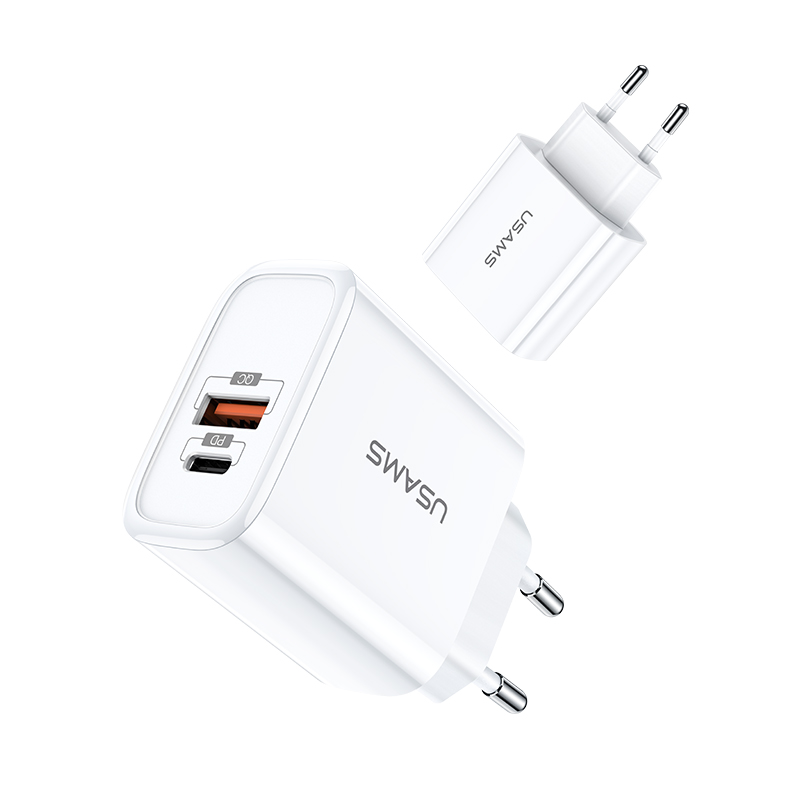 Адаптер мережевий USAMS Fast  Charger US-CC070 T15 |1USB/1Typec-C, 3.2A, QC3.0/PD|