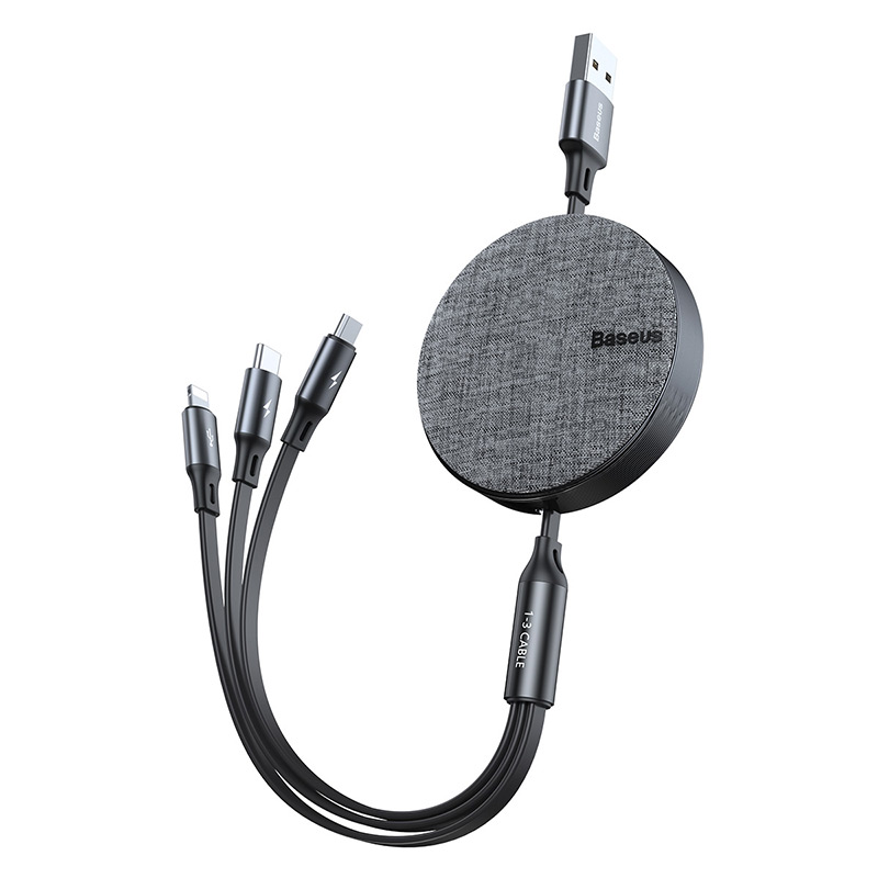 Кабель Baseus Fabric 3-in-1 Flexible  Micro USB+Lightning+Type-C, |3.5A, 0.35M-1.2M| (CAMLT-BYG1)
