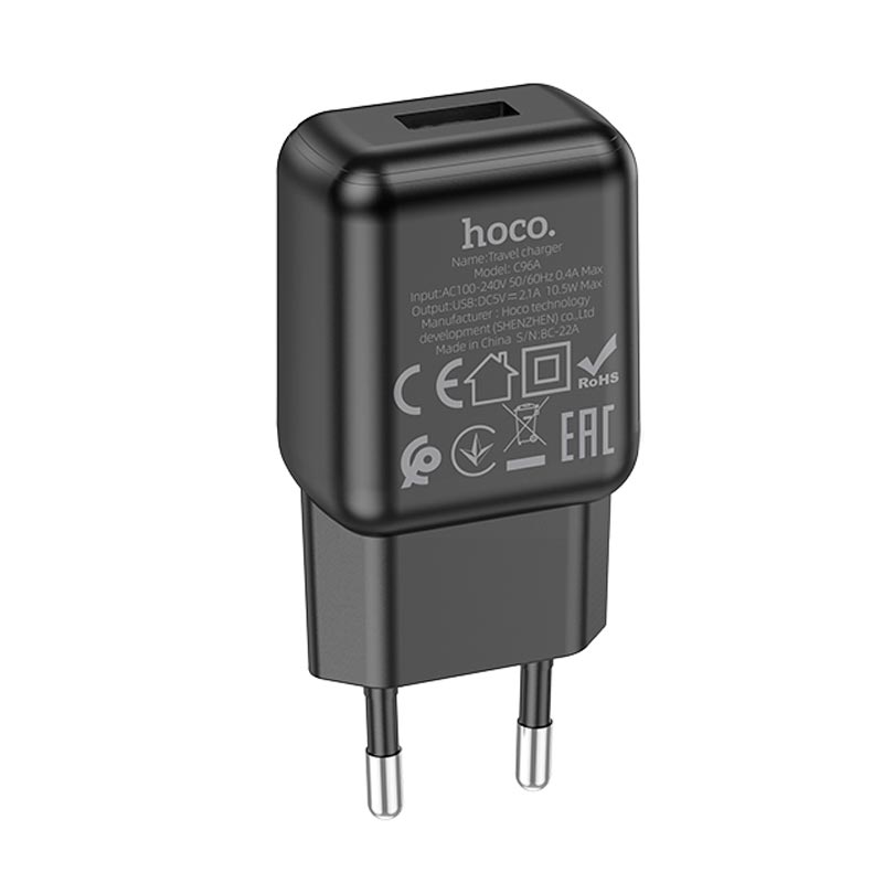 Адаптер мережевий HOCO single port charger C96A |1USB, 2.1A|