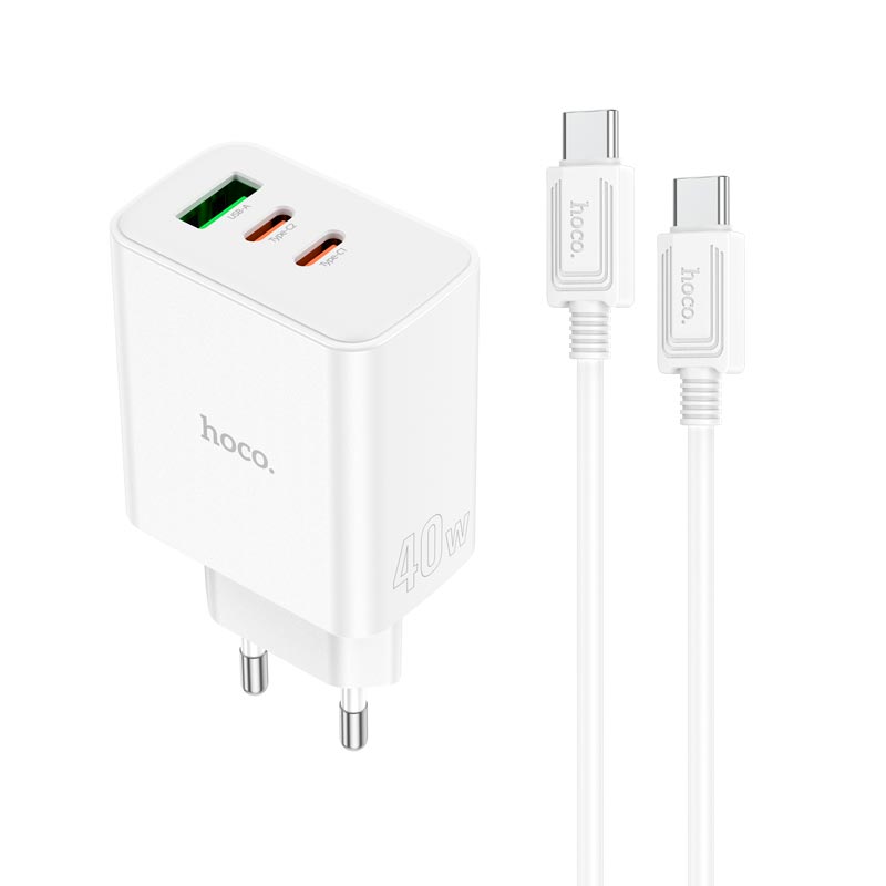 Адаптер сетевой HOCO Type-C to Type-C cable Pure power three-port C126A |1USB/2Type-C, 40W/3A, PD/QC|