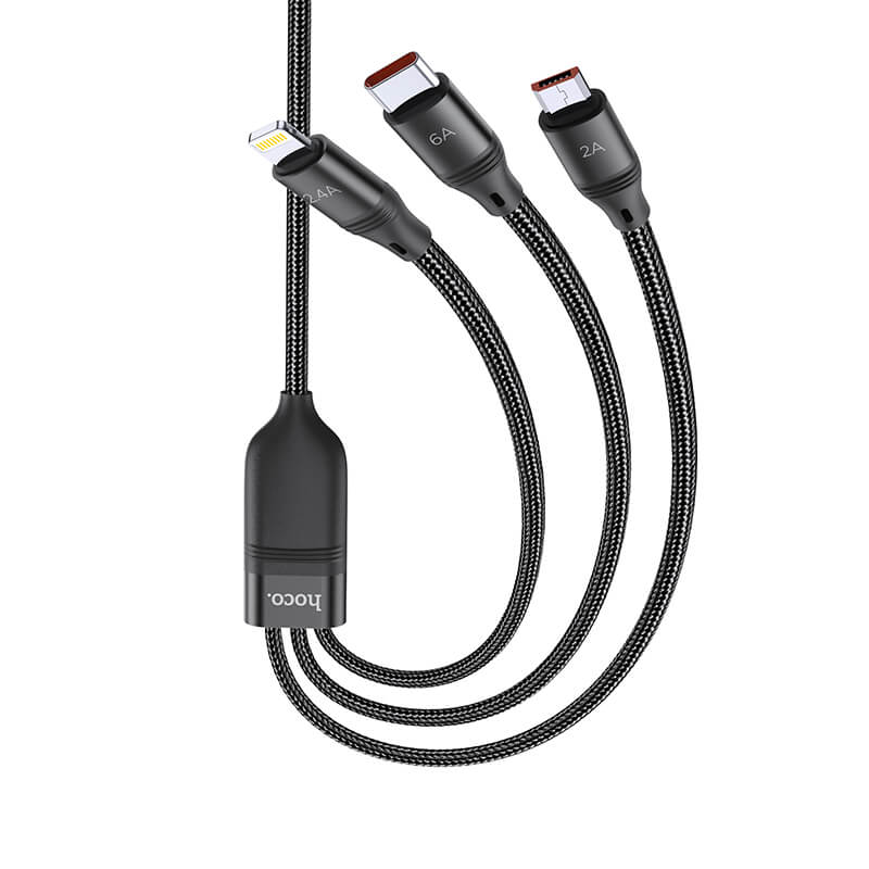 Кабель Hoco Combo 3-in-1 Lightning / Micro USB / Type-C Ultra fast charging U104 |1.2m, 6A, 66W|