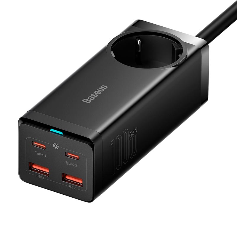 Адаптер мережевий Baseus GaN3 Pro Desktop Powerstrip |AC/2USB/2Type-C, 100W, QC/PD|