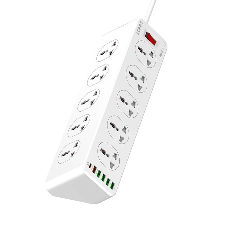 Подовжувач мережевий LDNIO SC10610 |2500W, 2m, EU Plug, 5USB/1Type-C, 10 Sockets, QC/PD, 10A|