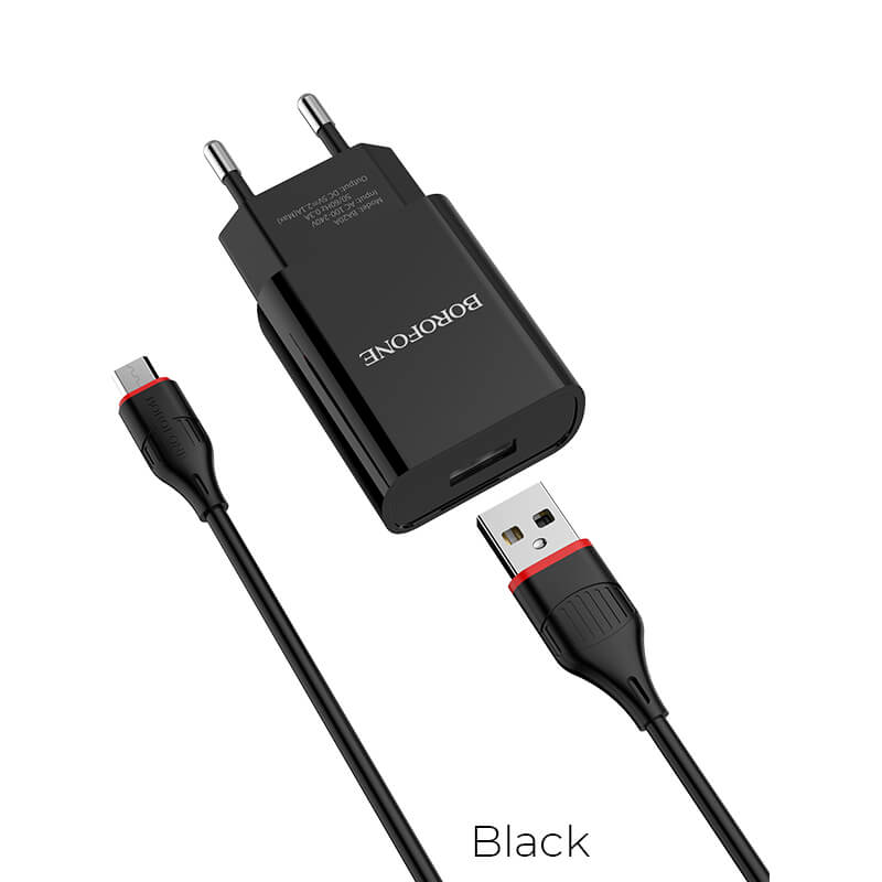 Адаптер сетевой BOROFONE Micro USB cable Sharp single port charger set BA20A |1USB, 2.1A|