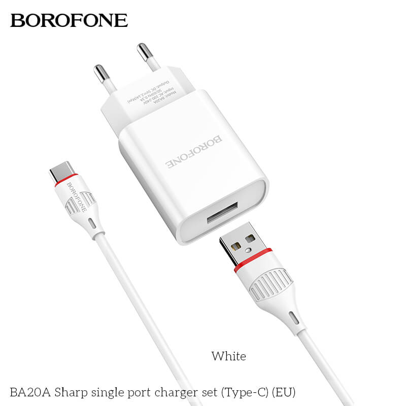 Адаптер мережевий BOROFONE Type-C cable Sharp single port charger set BA20A |1USB, 2.1A|