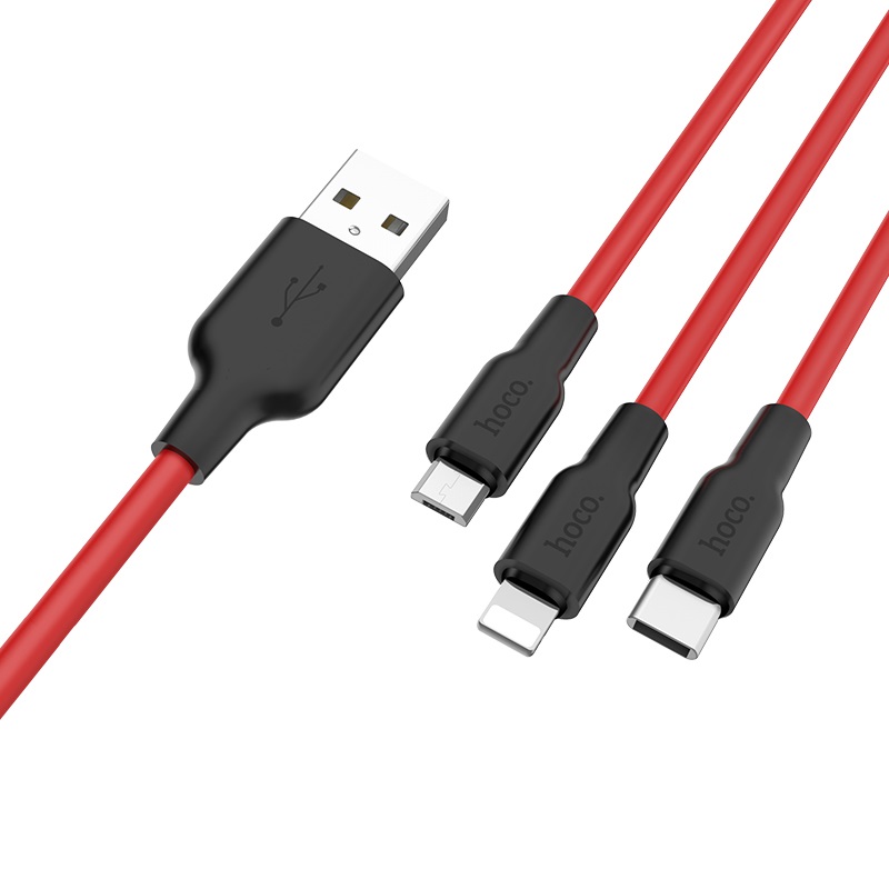 Кабель combo Micro USB + Lightning + Type-C Hoco Silicone X21