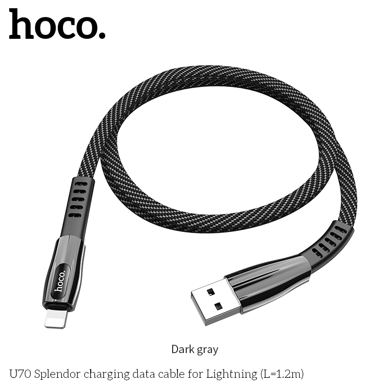 Кабель Hoco Lightning Splendor Led U70 |1.2m, 2.4A|