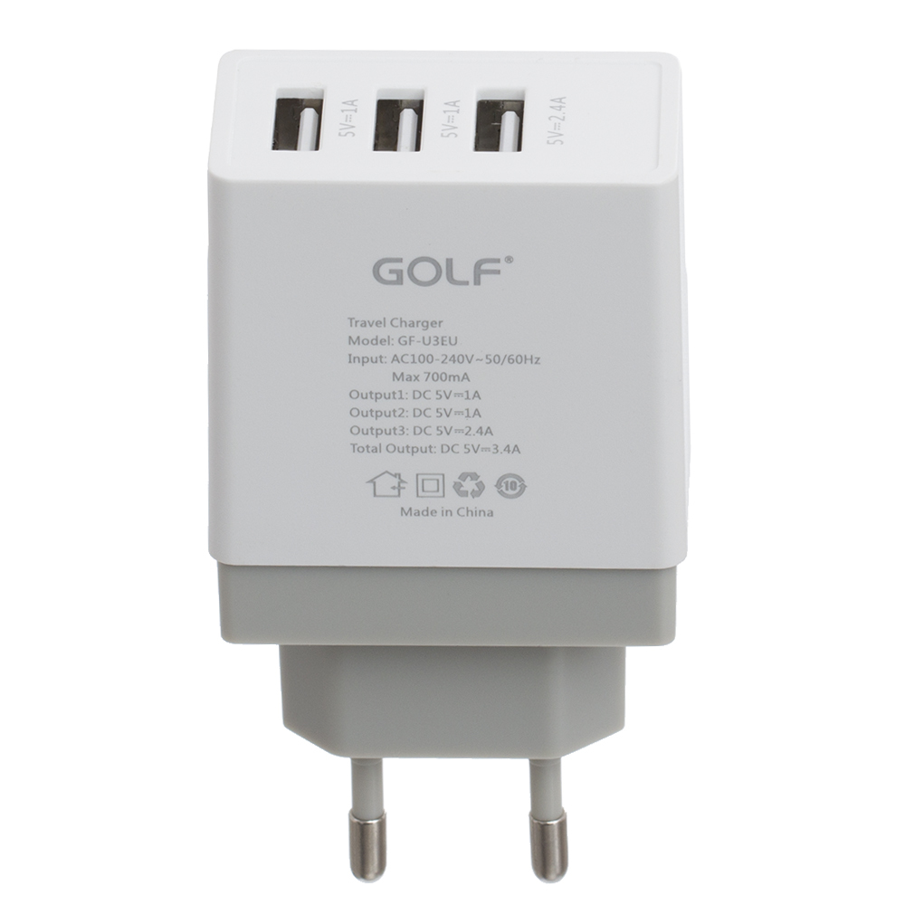 Адаптер мережевий GOLF GF-U3 |3USB, 3.4A|