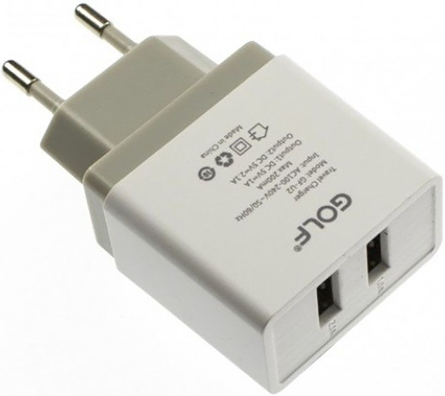 Адаптер мережевий GOLF Type-C cable GF-U2 |2USB, 2.1A|