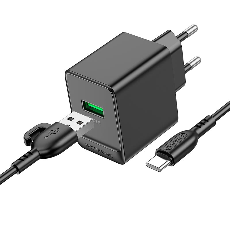 Адаптер сетевой Borofone Type-C cable Erudite BAS12A |1USB, 18W/3A, QC3.0|