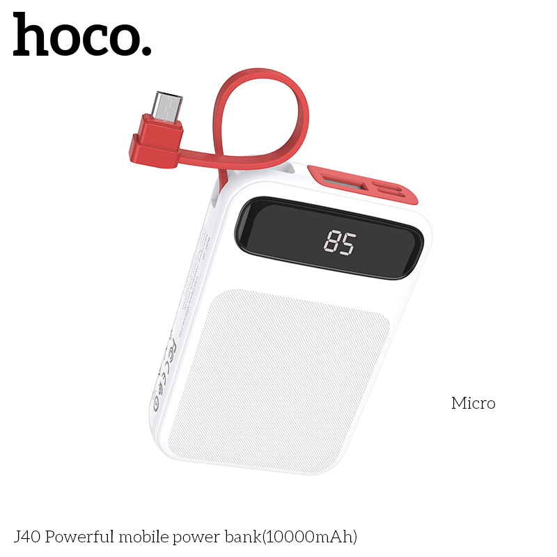 УМБ HOCO with digital display Micro cable Powerful J40 10000mAh |1USB/1Type-C, 2A|