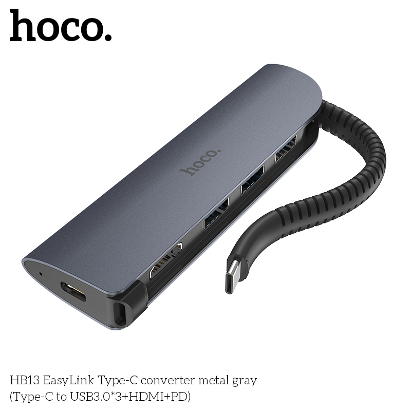 HUB адаптер HOCO Type-C EasyLink HB13 |3xUSB3.0/HDMI/Type-C (PD), OTG|