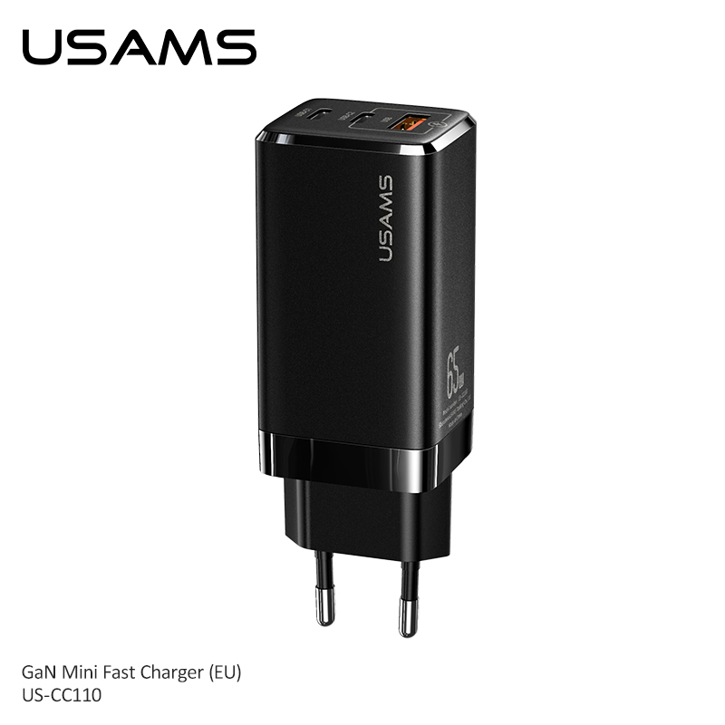 Адаптер сетевой USAMS GaN Mini Fast Charger US-CC110 |1USB/2Type-C,QC/PD,  65W, 5A|
