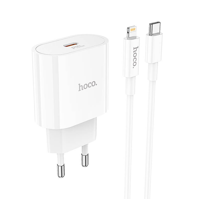 Адаптер Сетевой HOCO Type-C to Lightning Cable Metro single port charger set C94A |1Type-C, 20W/3A, PD/QC|