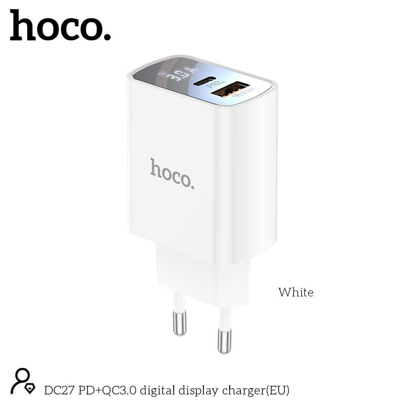Адаптер Сетевой HOCO digital display charger DC27 |1USB/1Type-C, 20W/3A, PD/QC|
